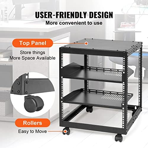 VEVOR 12U Open Frame Server Rack, 23-40 in Adjustable Depth, Free Standing or Wall Mount Network Server Rack, 4 Post AV Rack with Casters, Holds All Your Networking IT Equipment AV Gear Router Modem - Image 5