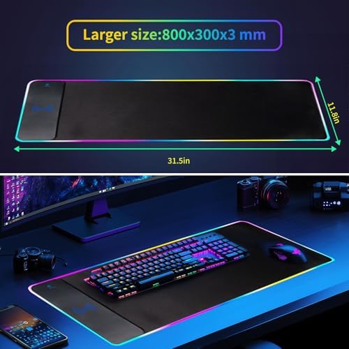 RGB Gaming Mouse Pad with Wireless Charging 15W, LED Mouse Mat 31.5 * 11.8 in, 10 Light Modes Extra Large Mousepad Non-Slip Rubber Base Computer Keyboard Mat for Gaming, MacBook, PC, Laptop, Desk - Image 7