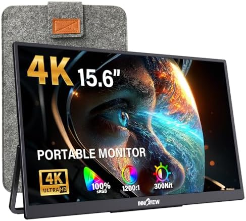 InnoView 15.6 inch Portable Monitor 4K UHD 3840x2160 | 100% sRGB HDR | External Monitor with 2 USB-C & HDMI Ports | Travel Second Monitor for Laptop Mac PC Xbox PS5 Switch (Includes Adapter) by InnoView