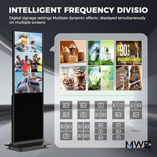 JIYANG 43 Inch Digital Signage Display Kiosk, Indoor Floor Standing LCD Advertising Display with Android Media Player, HDMI/USB/WiFi Input Auto Split Screen(Black - Image 3