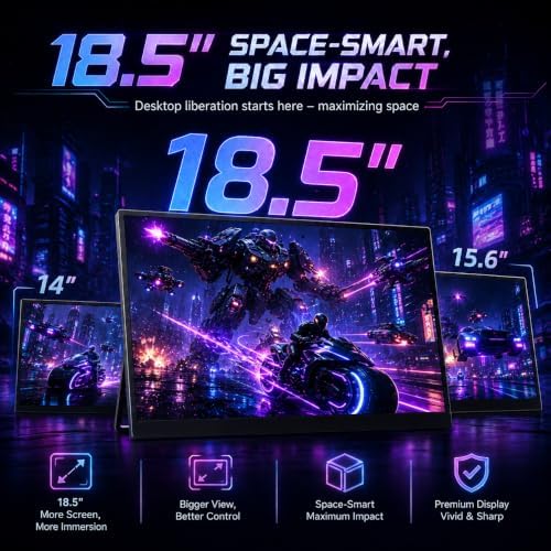 18.5 Inch Large Portable Monitor for Laptop, 120Hz 1080P FHD IPS Portable Travel Second Screen Display for/Phone/Xbox PS4/5, 125% sRGB, Dual Speakers, VESA & Storage Bag (18.5 inch'') - Image 7