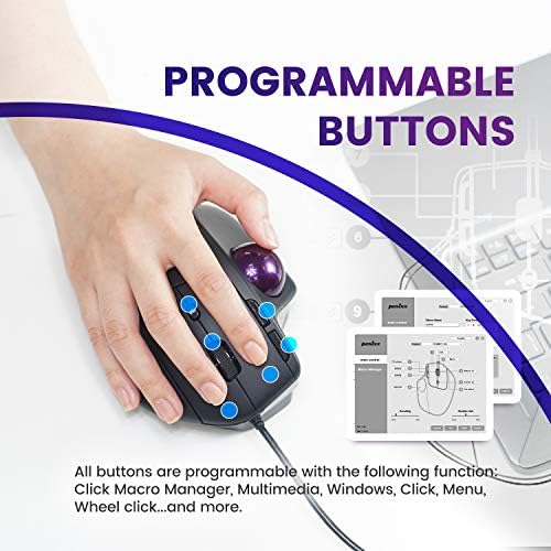 Perixx PERIMICE-520 Wired USB Ergonomic Programmable Trackball Mouse, Adjustable Angle, 8 Button Design, Black (PM-520-11447) - Image 3