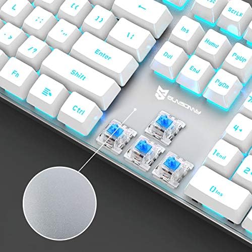 Merdia Hot Swappable 104 Keys Full Size Mechanical PC Gaming Keyboard | Blue Switch White Mechanical Wired Computer Keyboards | LED Backlit 104 Keys US Layout Light Up Wired Gaming Keyboard - Image 2