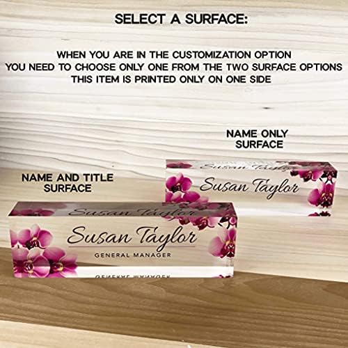 Artblox Custom Desk Name Plate - Orchids Design on Clear Acrylic Glass - Personalized with Your Name and Credentials for Office - Image 5