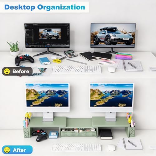 Spacrea Dual Monitor Stand Riser with Drawer and 2 Pen Holders - Image 3