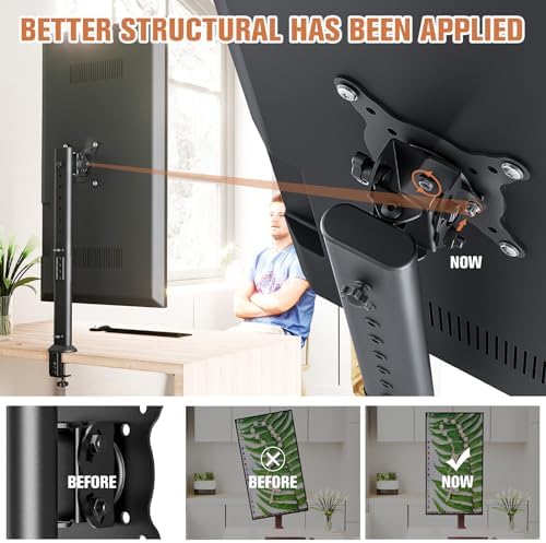 HEMUDU Single Tall Desk Monitor Arm Mount Stand Fit for 27 inch to 42 inch Flat Curved Computer Screen with Swivel, Height Adjustable, Rotation,Holds up to 77lbs, Black - Image 2