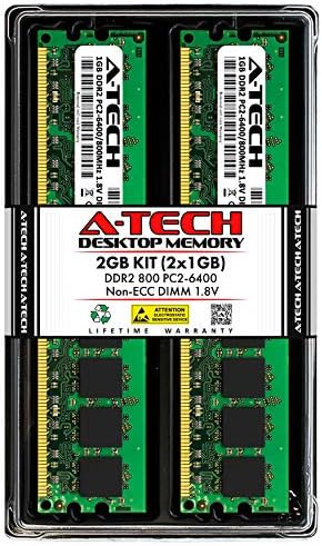 A-Tech 2GB (2x1GB) DDR2 800MHz UDIMM PC2-6400 CL6 1.8V DIMM Non-ECC Unbuffered Desktop RAM Memory Modules by A-TechComponents