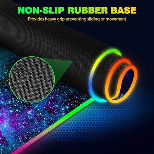 AIMSA Wireless Charging RGB Gaming Mouse Pad 15W, Extended LED Desk Mat Protector 800x300x4MM, 14 Light Modes Extra Large Mousepad Non-Slip Rubber Base Desk Mat, Galaxy Nebula Universe - Image 6