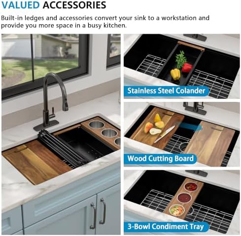 30" x 19" Undermount Matte Black Workstation Kitchen Sink - Image 6