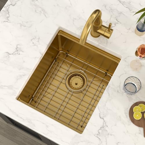 Lordear Gold Undermount Bar Sink 15x18x9 Inch Kitchen Sink Workstation 16 Gauge Stainless Steel Small Single Bowl Bar Prep Rv Island Sink - Image 3
