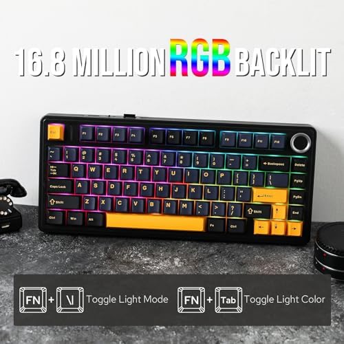 EPOMAKER x Aula F75 Gasket Mechanical Keyboard, 75% Wireless Hot Swappable Gaming Keyboard with Five-Layer Padding&Knob, BT/2.4GHz/USB-C, RGB (Black, LEOBOG Reaper Switch) - Image 5