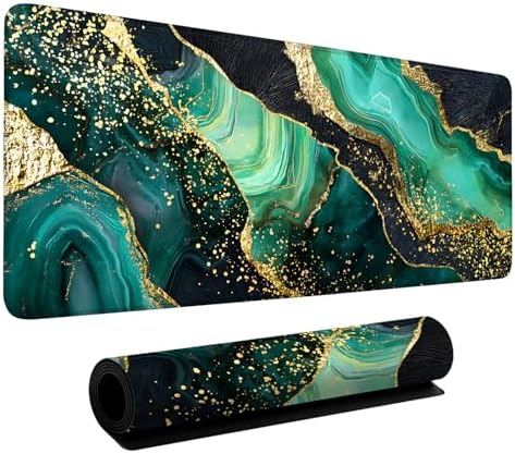 Green Marble Gaming Mouse Pad 31.5"x11.8" Large Extended Pad Desk Mat Anti-Slip Rubber Base & Durable Stitched Edges for Gamers Smooth Mouse Pad Writing Surface for Desk Office/Home by LEIWEIHOPE