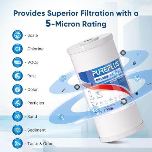 PUREPLUS 10"x4.5" Whole House Scale Inhibitor & Sediment Water Filter,3PACK - Image 2