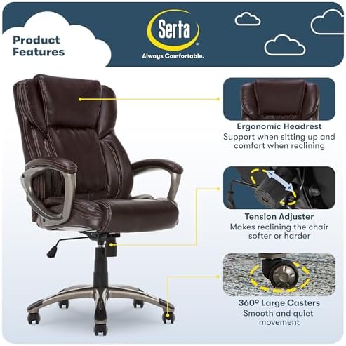Serta Ergonomic Executive Office Chair with Lumbar Support, Leather Chair - Image 3