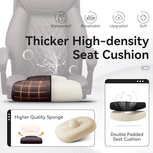 Office Chair, Executive Leather Office Chairs with Rocking Function, Big and Tall Ergonomic Computer Chair with Lumbar Support Flip-Up Armrests, Comfortable Gaming Chairs for Home Ofiice - Image 6