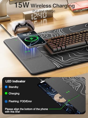 Wireless Charging Mouse Pad, 31.5"x15.8" Large Desk Mat, Smooth Glide - Image 2