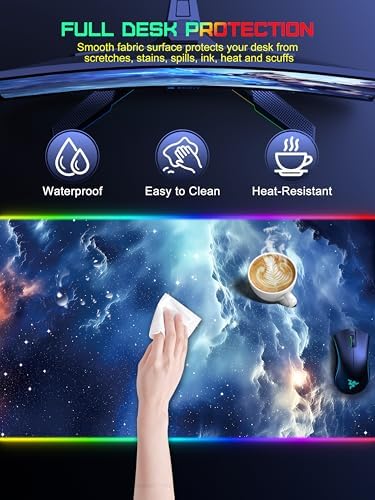 RGB Gaming Mouse Pad with Wireless Charging, Large Desk Mat, Blue Nebula - Image 7
