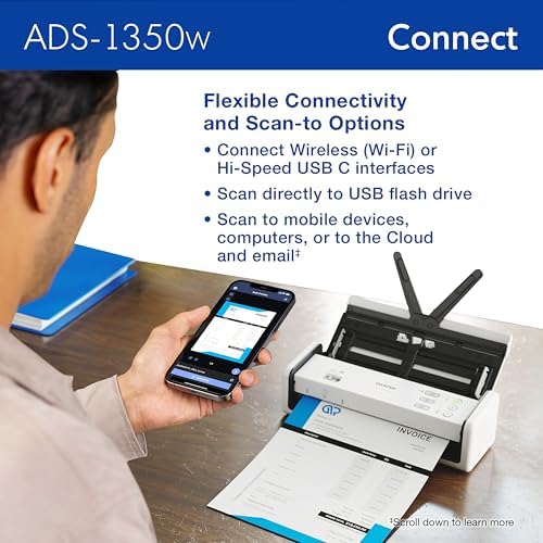 Brother ADS-1350W Wireless Compact Desktop Scanner | Scan Speeds of Up to 30ppm | Single Pass Double-Sided Scanning (Renewed Premium) - Image 6