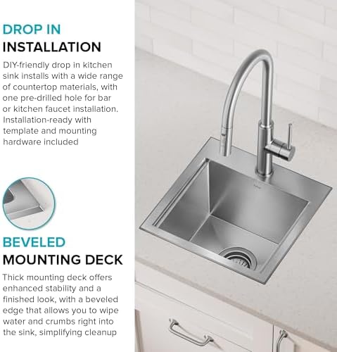 KRAUS Kore 15-inch Outdoor Drop In/Top Mount 16-Gauge Marine Grade T-316 Stainless Steel Single Bowl Workstation Kitchen Sink with Outdoor Sink Cover, KCA-1800 - Image 5