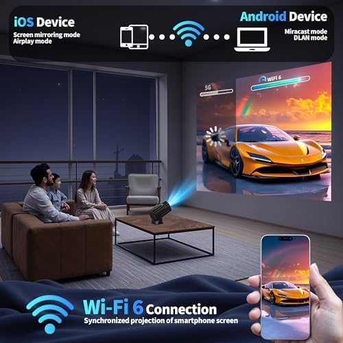 [Projector 2026 Upgraded] Mini Projector Support 4K 1080P Auto Keystone 270°Rotatable with WiFi 6 and Bluetooth 5.2 Projector Portable Compatibile with HDMI/TV Stick/Memory Stick/Laptop,Black - Image 6