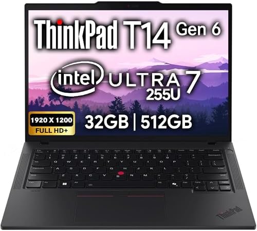 Lenovo ThinkPad T14 Gen 6 Business Laptop 14" FHD+ IPS, Intel Ultra 7 255U, 32GB DDR5 RAM, 512GB SSD, 5MP Webcam, Fingerprint, Backlit, Wi-Fi 6E, 2 Thunderbolt 4, AI PC, W11P by LENOVO