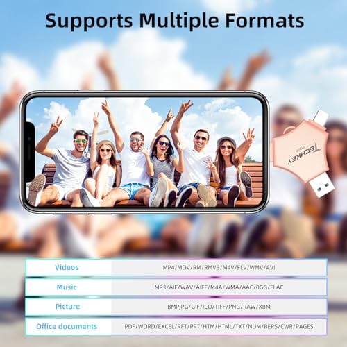 MFi Certified USB 3.0 Flash Drive 512GB for iPhone 3in1 External Memory Photo Keeper Storage Stick for Picture/Video/Data Saver/Backup High Speed Thumb/Jump/Hard Drives for iPad/Android/PC (Rose Pink) - Image 3