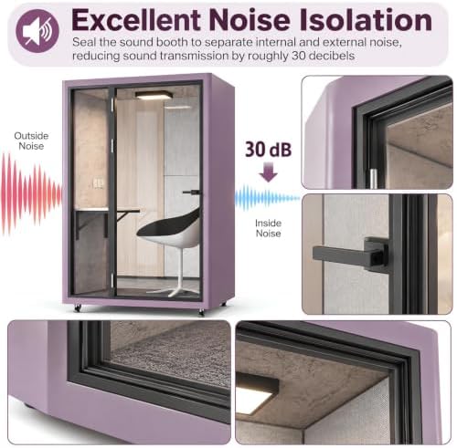Soundproof Office Pod with 1 Person Enclosed Structure (Purple) - Image 3
