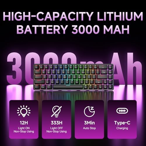 DIERYA DK68 60% Wireless Mechanical Gaming Keyboard, 3-Mode, Bluetooth 5.0/2.4G/USB-C, RGB Backlit, 68-Key Compact Mini for Windows, Mac, Linux - Linear Red Switch - Black - Image 6
