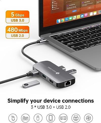 NOVOO USB C Hub Ethernet 4K@60 USB C HDMI Adapter Multiport Type C Adapter 4 USB 3.0 & USB2.0 Dongle 100W PD Dock Docking Station for MacBook Pro Air Apple iPad Pro Steam Deck Dell HP Lenovo 7-in-1 - Image 5