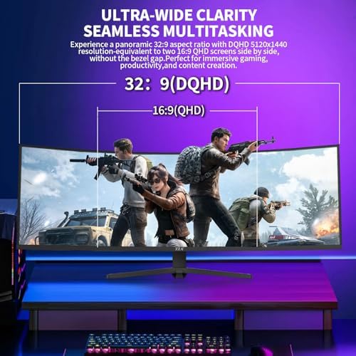 ZZA Ultrawide 49 Inch Curved Monitor 5120×1440P 165Hz Large Computer Monitor 5K Dual Quad High Definition 1500R Curved AMD FreeSync 120% sRGB Height Adjustable, HDMI 2.1 & DP 1.4, VESA Mount, Black - Image 6