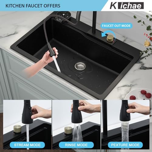 Kichae 33x22 Kitchen Sink Drop In Waterfall Granite Composite Quartz - Image 4