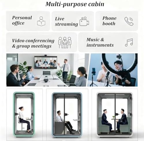 Quiet Meeting Pod with Acoustic Panels, Mobile Office Pod Booth, Built-in Ventilation System, Mobile Focus Room with Wheel&LED Lighting for Private Phone Calling(Green,110cm) - Image 7