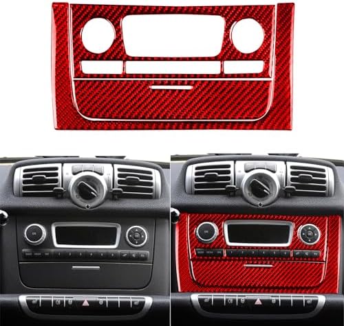 Car Central Console CD Player Multimedia Control Panel Sticker Set Real 3K Red Carbon Fiber Decoration Interior Accessories Trim Compatible with Benz Smart Fortwo 2011 2012 2013 2014 2015 - Image 2