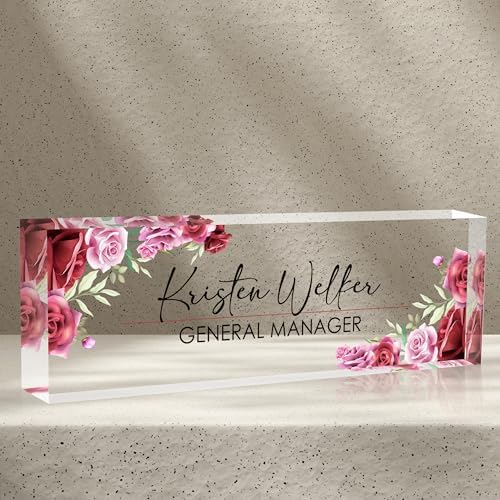 Personalized Name Plates for Office - Gifts for Teacher, Boss, Employee Appreciation - Office Desk Decor (Rosy) by AZUFEMOS