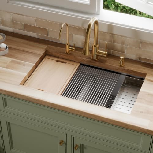 Karran 32.5" Grey Quartz Composite Undermount Double Bowl Workstation Kitchen Sink, 50/50 Chef Prep Station with Cutting Board, Roll-Up Mat, Colander, Bottom Grids and Accessories – QUWS-880 - Image 2