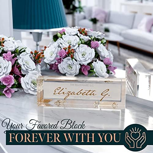 Desk Name Plate Personalized, Custom Name Plates 2½/x8 Inches, Thick Crystal-Clear Acrylic, Gift Box, Office Desk Decor. USA Made by ACRYLUXE (Monique) - Image 5