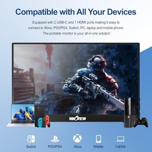 InnoView Portable Monitor 15.6" 1080P for Laptop with Storage Bag, Built-in 90° Adjustable Stand USB C HDMI Ultra-Slim Portable Laptop Monitor for MacBook Phone PS Xbox Switch - Image 4