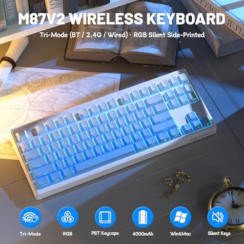 ZIYOU LANG M87V2 Wireless Gaming Keyboard, 80% TKL 87-Key Low Profile, Blue - Image 2