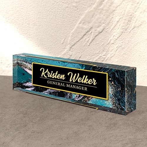 Desk Name Plate Personalized, Custom Name Plates for Desks, Personalized Acrylic Name Plate for Desk, Office Gifts for Coworkers, Boss, Employee, Teacher, Social Worker (Blue/Gold Coast) - Image 4