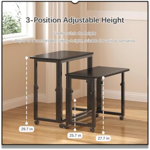4NM No Tool Assembly 31.5" Small Desk, Folding Portable Desk with Wheels, Foldable Computer Home Office Desks, Collapsible Study Writing Table for Space Saving Bedroom - All Black - Image 5