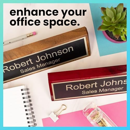 ExcelMark Wood Business Desk Name Plate (Rosewood w/Card Holder) - Image 5