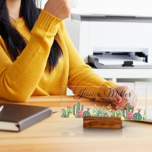 Personalized Acrylic Desk Name Plate with Walnut Wood Base - Image 2