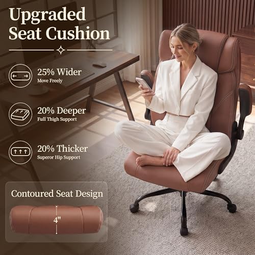 Office Chair, Leather Ergonomic Computer Desk Chair with Rocking - Image 4