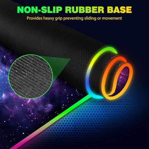 AIMSA RGB Gaming Mouse Pad with Wireless Charging, Large Keyboard Mouse Pad with 14 LED Light Modes, Non-Slip Rubber Base Waterproof Desk Pad for Home Office Decor, Blue Purple Cosmic Nebula - Image 6