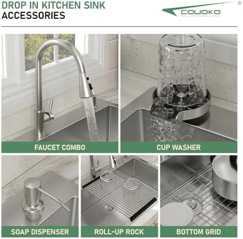 30 Inch Drop In Kitchen Sink with Faucet Combo and Cup Washer - Image 3