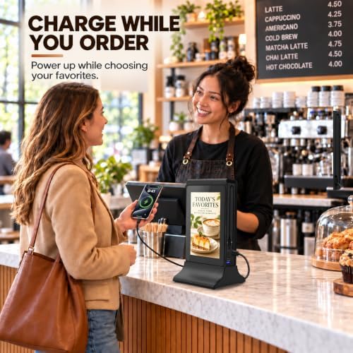 7 Inch Tabletop Digital Signage Display, Android Touchscreen Digital Menu Board with WiFi CMS, Battery-Powered Countertop Display with Phone Charging for Restaurants, Cafes, Bars & Hotels - Image 2