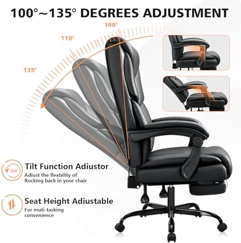 WAILOR 400lbs Office Chair with Foot Rest, Reclining Big and Tall Office Chair with Lumbar Support Spring Cushion, High Back PU Leather Computer Chair,Comfy Desk Chair for Home Office - Image 7