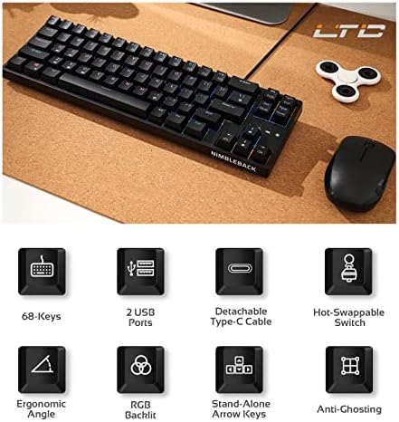 LTC NB681 Nimbleback Wired 65% Mechanical Keyboard, RGB Backlit Ultra-Compact 68 Keys Gaming Keyboard with Hot-Swappable Switch and Stand-Alone Arrow/Control Keys (Hot Swappable Red Switch, Black) - Image 2