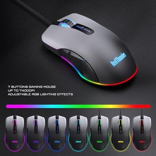 RedThunder K10 Wired Gaming Keyboard, Mouse Wrist Rest Combo, RGB Backlit, Mechanical Feel Anti-ghosting Keyboard + 7D 7200 DPI Mice+Soft Leather Wrist Rest 3 in 1 PC Gamer Accessories(Gradient Gray) - Image 6