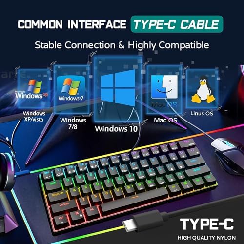 RK ROYAL KLUDGE RK61 Wired 60% Mechanical Gaming Keyboard Programmable QMK/VIA RGB Backlit 61 Keys Ultra-Compact Hot Swappable Red Switch Black - Image 6